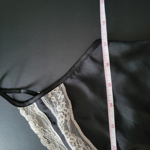 Victoria’s Secret Black Satin Lace Nightgown Slip Size L Sheer Adjustable Straps - Picture 11 of 14